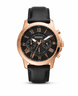 Fossil Grant Leather Belt Black Copper Watch