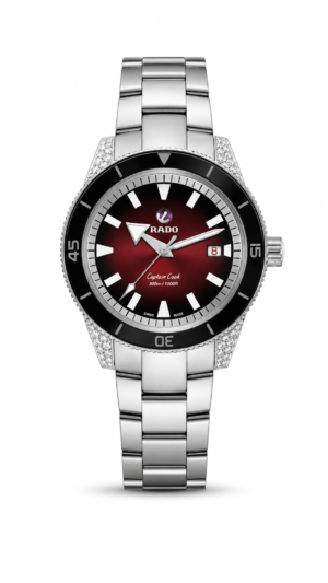 RADO CAPTAIN COOK RED DIAL METAL WRIST WATCH