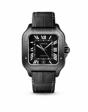 CARTIER SANTOS DE LETHER BLACK WRIST WATCH
